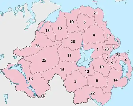 26 Northern Ireland local government districts, 1971-2015.