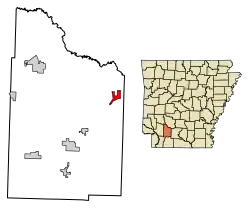 Location of Bluff City in Nevada County, Arkansas.