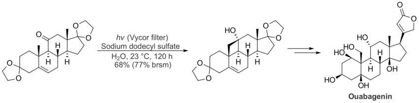 Type II Norrish reaction in Phil Baran's total synthesis of the biologically active cardenolide ouabagenin.