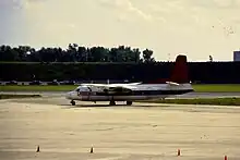 This rather elderly Mesaba F-27 was scrapped shortly after I took this shot through the tinted windows of the Northwest club louonge at MSP in the early 1980's.