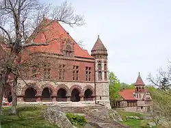 Oakes Ames Memorial Hall with Ames Free Library in background