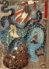 Ninja killing a snake with a sword