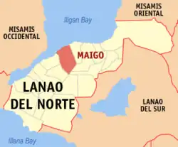 Map of Lanao del Norte with Maigo highlighted