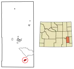Location of Chugwater in Platte County, Wyoming.