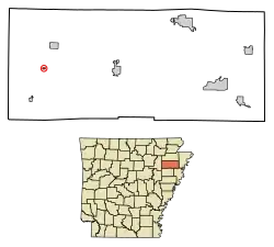 Location of Waldenburg in Poinsett County, Arkansas.