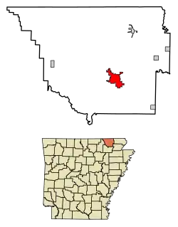 Location of Pocahontas in Randolph County, Arkansas.