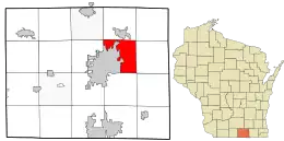 Location of the Town of Harmony in Rock County and the state of Wisconsin.