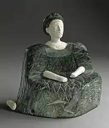 Female figurine of the "Bactrian princess" type; 2500–1500; chlorite (dress and headdress) and limestone (head, hands and a leg); height: 13.33&nbsp;cm; Los Angeles County Museum of Art (US)