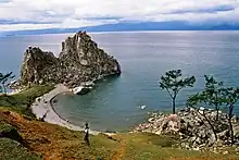 Image 59The Shamanka Шаманка&nbsp;[ru], a holy rock in Shamanism and one of the 9 most holy places in Asia, on the westcoast of Olkhon (from List of islands of Russia)