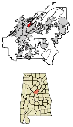 Location of Indian Springs Village in Shelby County, Alabama.