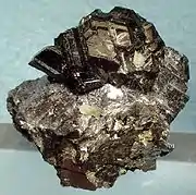 Sphalerite and galena ore specimen from the Naica mine. Size: 4.7&nbsp;cm ×&nbsp;3.6&nbsp;cm ×&nbsp;2.6&nbsp;cm (1+3⁄4&nbsp;in ×&nbsp;1+1⁄2&nbsp;in ×&nbsp;1&nbsp;in).