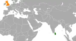 Map indicating locations of Sri Lanka and United Kingdom