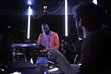 Ste Simpson performing with Robinn in 2015 at the Slaughtered Lamb music venue in Clerkenwell, London.