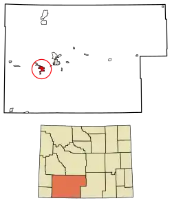 Location of Green River in Sweetwater County, Wyoming.