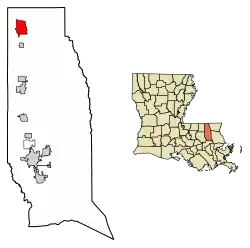 Location of Kentwood in Tangipahoa Parish, Louisiana.