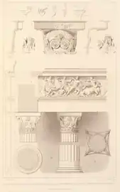 Ancient Greek Corinthian columns in the Temple of Apollo at Bassae, Bassae, Greece, illustration by Charles Robert Cockerell, unknown architect, c.429-400 BC