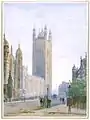 The Victoria Tower of the Houses of Parliament Seen from Parliament Square, 1893.