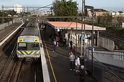 Westbound view of the now demolished station, with a Comeng train arriving on Platform 1, September 2010
