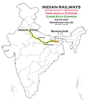 (Anand Vihar - Bhagalpur) Garib Rath Express route map