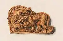 Watercolour drawing of a contest between tiger and monster from the 1730s, Siberian Collection of Peter the Great. Object sent by M. P. Gagarin, governor of Siberia in Tobolsk, in 1716. Dated circa 300 BCE. State Hermitage Museum, Si 1727 1-11.