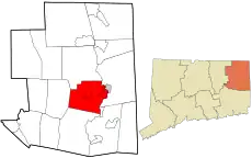Brooklyn's location within Windham County and Connecticut